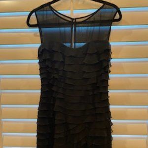 Stunning Black Mesh Neck Ruffle Cocktail Dress Size 4